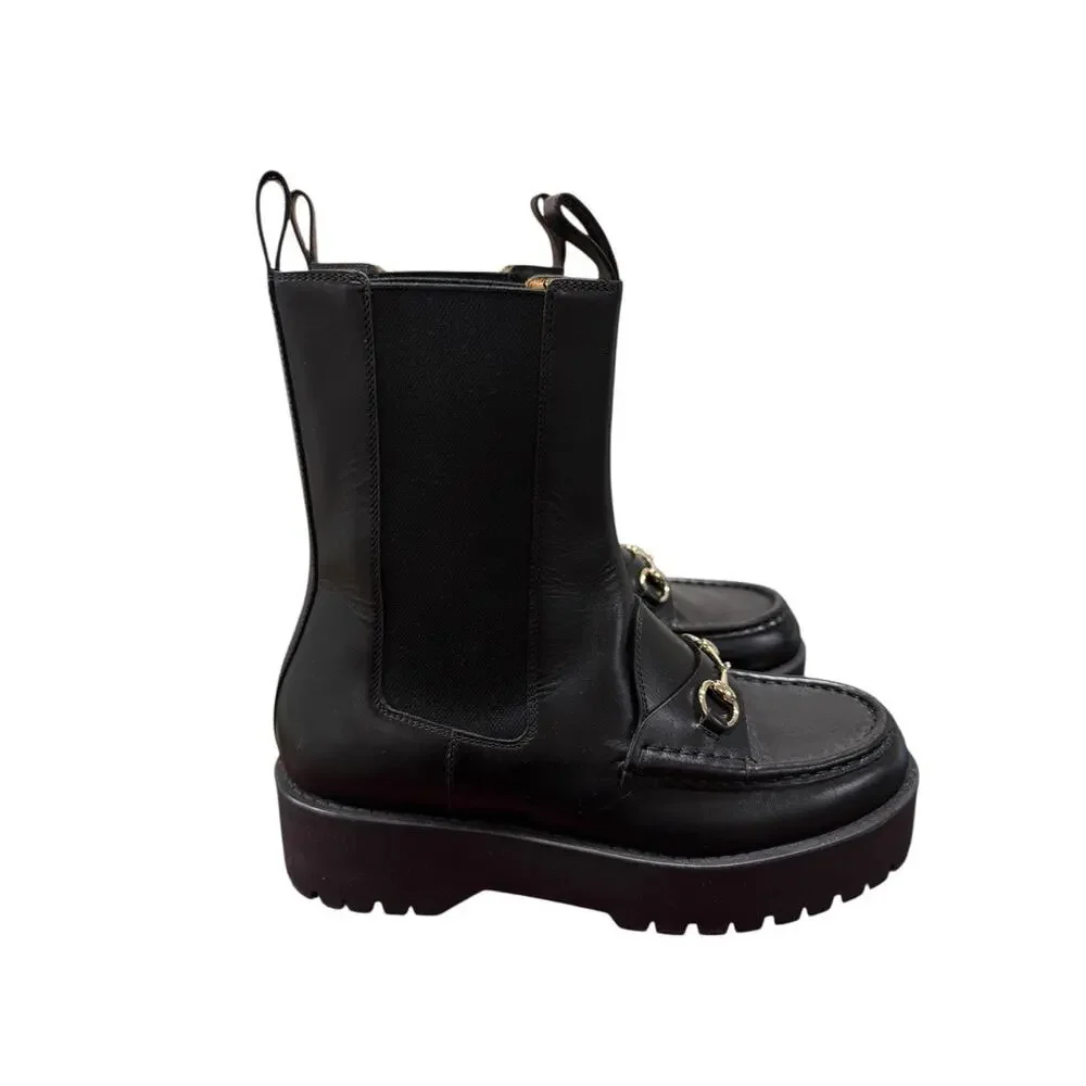 Gucci Horsebit Chelsea Black Leather Platform Boot 39 Classic